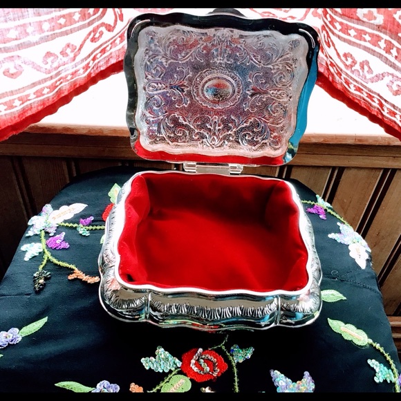 Silver Plated Jewelry Box Other - Gifts 🎁 NWT/BOXED~ SILVER PLATED JEWELRY BOX, RED VELVET LINING